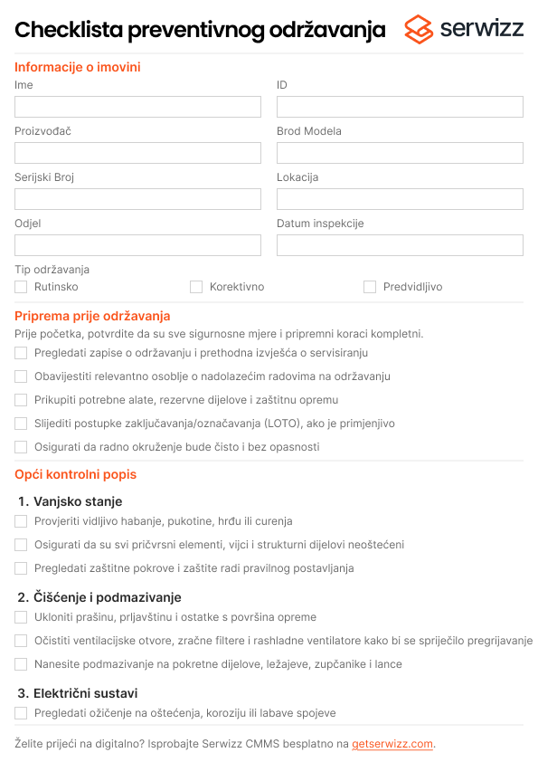 Checklista preventivnog održavanja