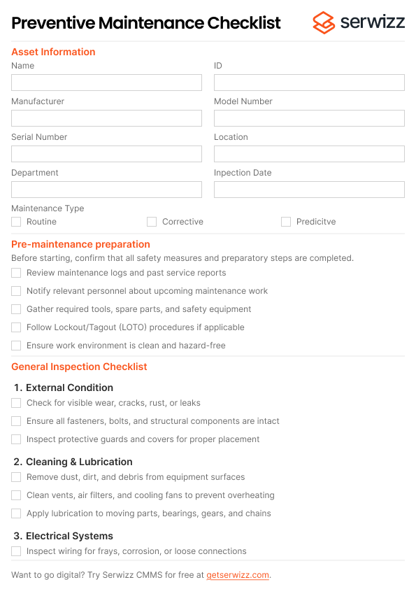 Preventive Maintenance Checklist